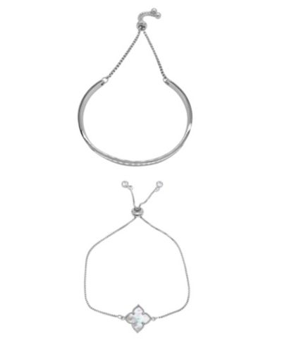 Набор из 2 браслетов ADORNIA Silver Flower and Cuff Bolo