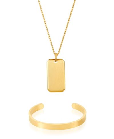 Мужской набор из браслета и ожерелья ADORNIA Gold 2-Pc. Dogtag Cuff