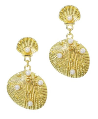 ADORNIA Gold Imitation Pearl-Studded Shell Drop Earrings