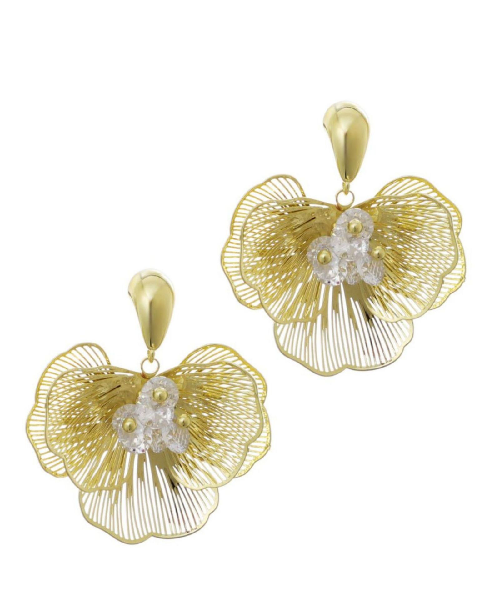 ADORNIA Crystal Gold Flower Stud Earrings