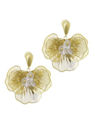 ADORNIA Crystal Gold Flower Stud Earrings