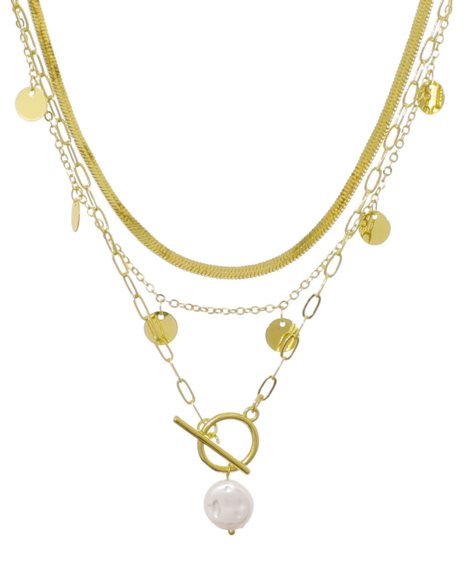 ADORNIA Imitation Pearl Gold 3-Layer Necklace
