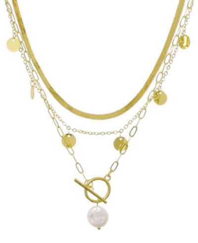 ADORNIA Imitation Pearl Gold 3-Layer Necklace