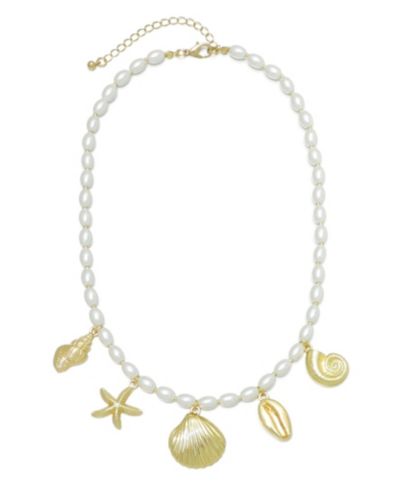 Колье ADORNIA Gold Chunky Imitation Pearl and Sea Charms