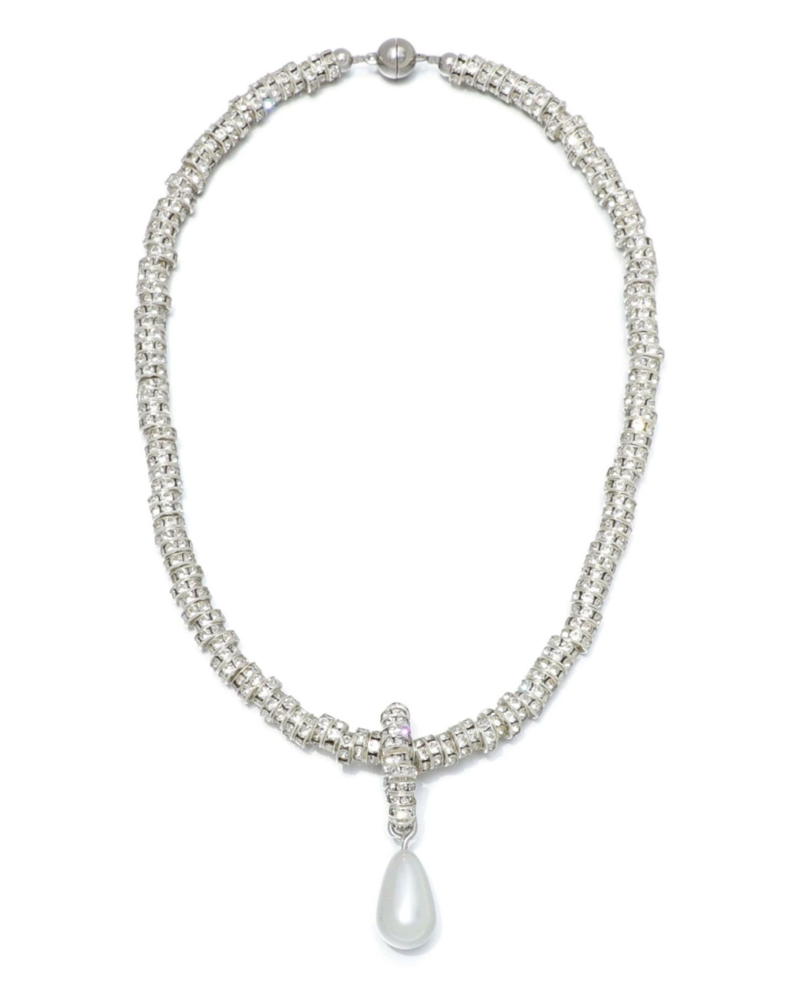 ADORNIA Silver Oversized Pearl Magnetic Clasp Chain Necklace