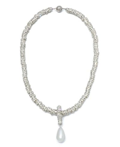 ADORNIA серебристая цепочка с жемчугом, массивная, на магнитной застежке
