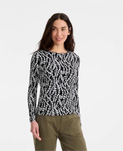 Lands' End Women's Tall Long Sleeve Crewneck Garden Tee - Sunshade UPF 50 Quick Dry