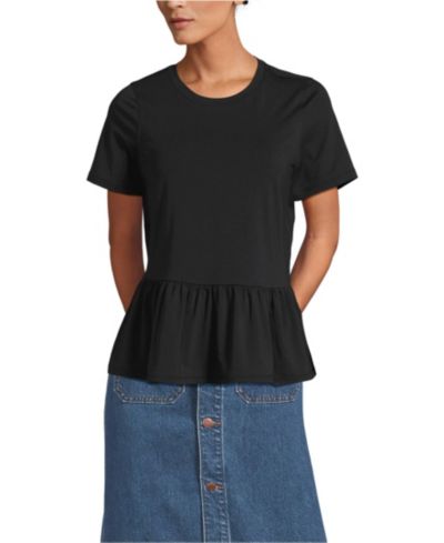 Lands' End Женский легкий трикотажный топ пеплум с коротким рукавом и круглым вырезом