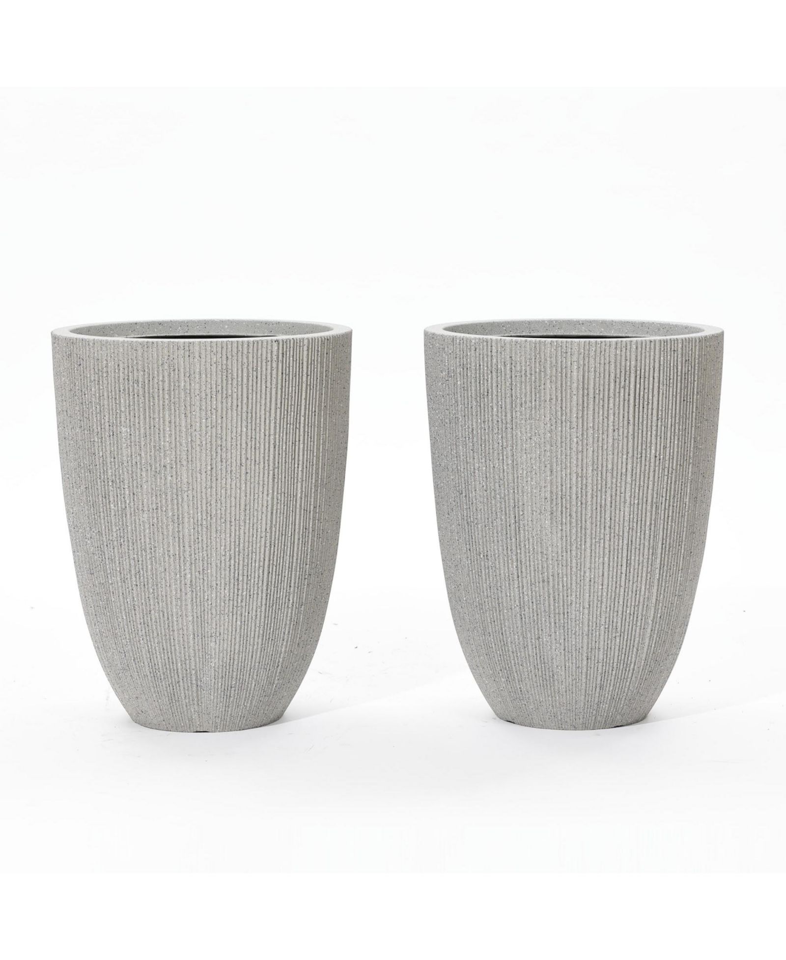 LuxenHome 2-Piece Tall Tapered Round Plastic Planters Set, Mediterranean Gray