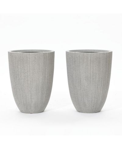LuxenHome 2-Piece Tall Tapered Round Plastic Planters Set, Mediterranean Gray
