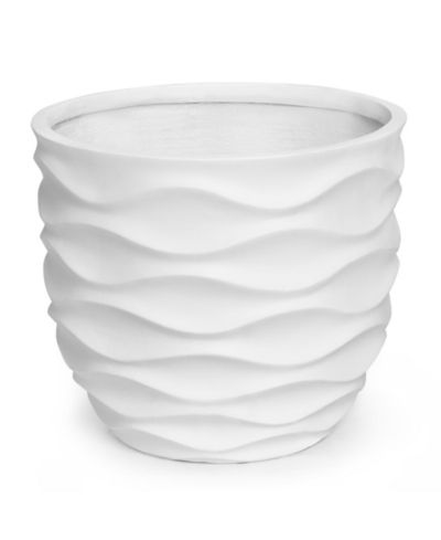 LuxenHome 13.4-Inch Round Waves MgO Planter