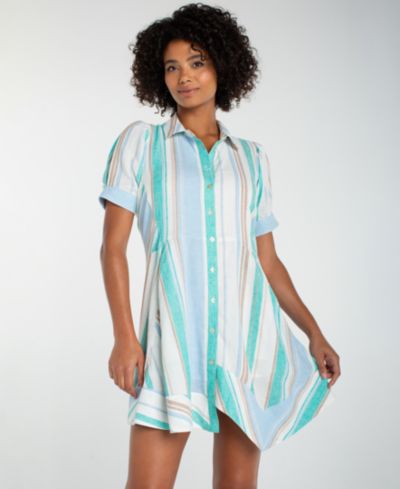 Liverpool Los Angeles Women's Short-Sleeve Asymmetrical Hem Woven Shirt-Dress
