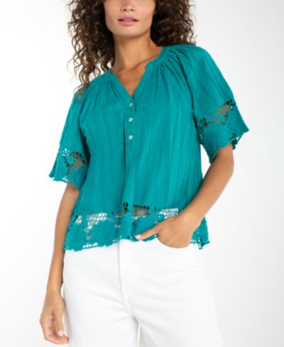 Liverpool Los Angeles Женский топ с кружевом Short-Sleeve Lace Trim