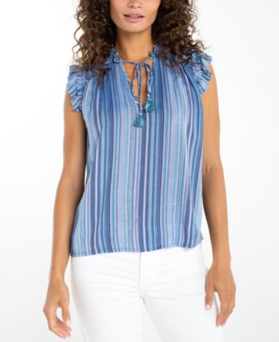 Liverpool Los Angeles Women's Striped Flutter-Sleeve Top