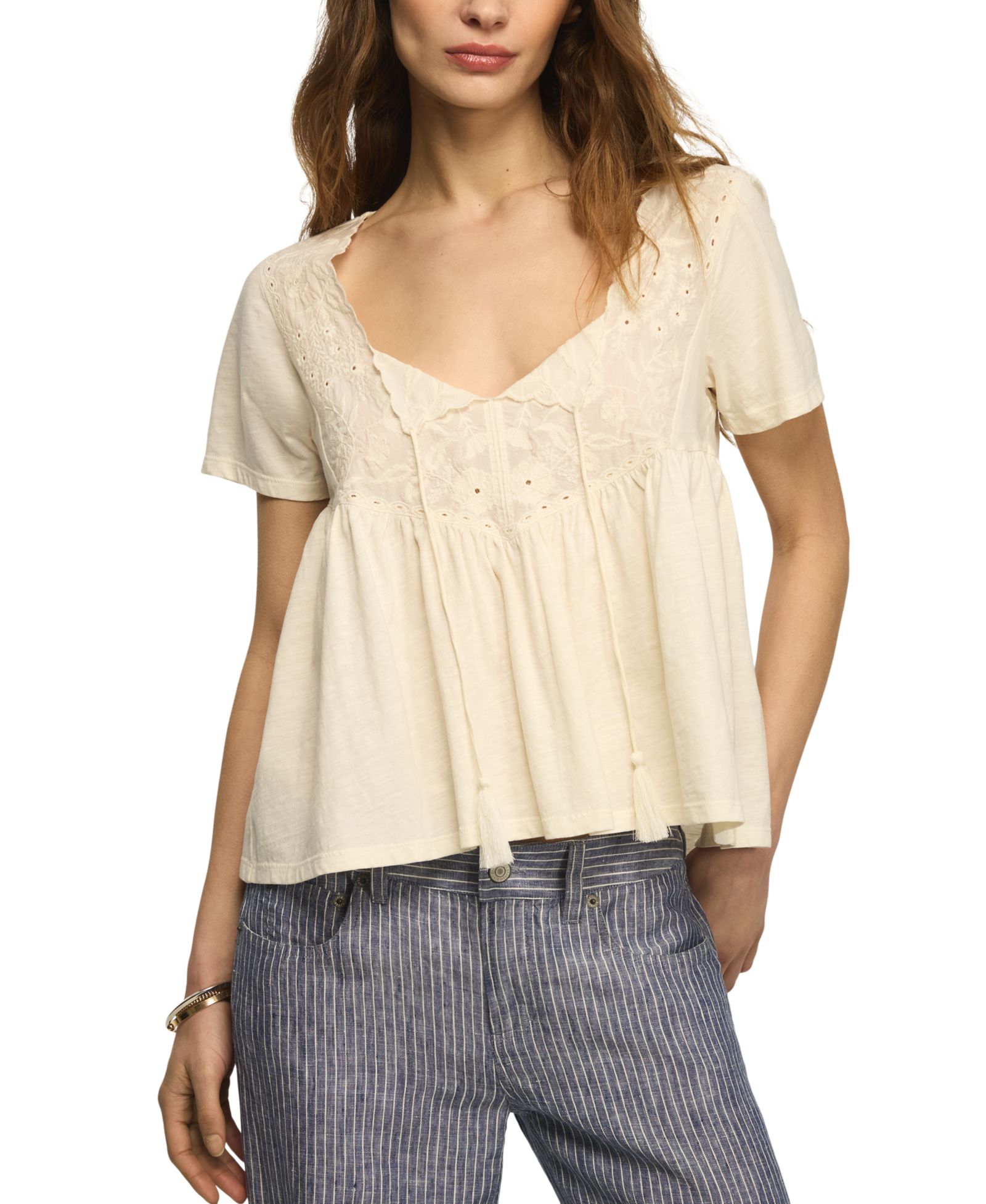 Lucky Brand Женский топ с вышивкой и кисточками