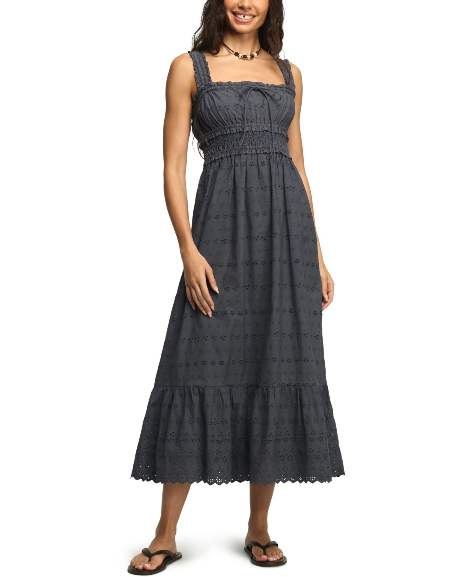 Платье миди Lucky Brand Women's Smocked Waist Square Neck