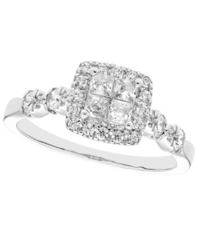 Macy's кольцо Diamond Halo (5/8 ct. t.w.) из белого золота 10k