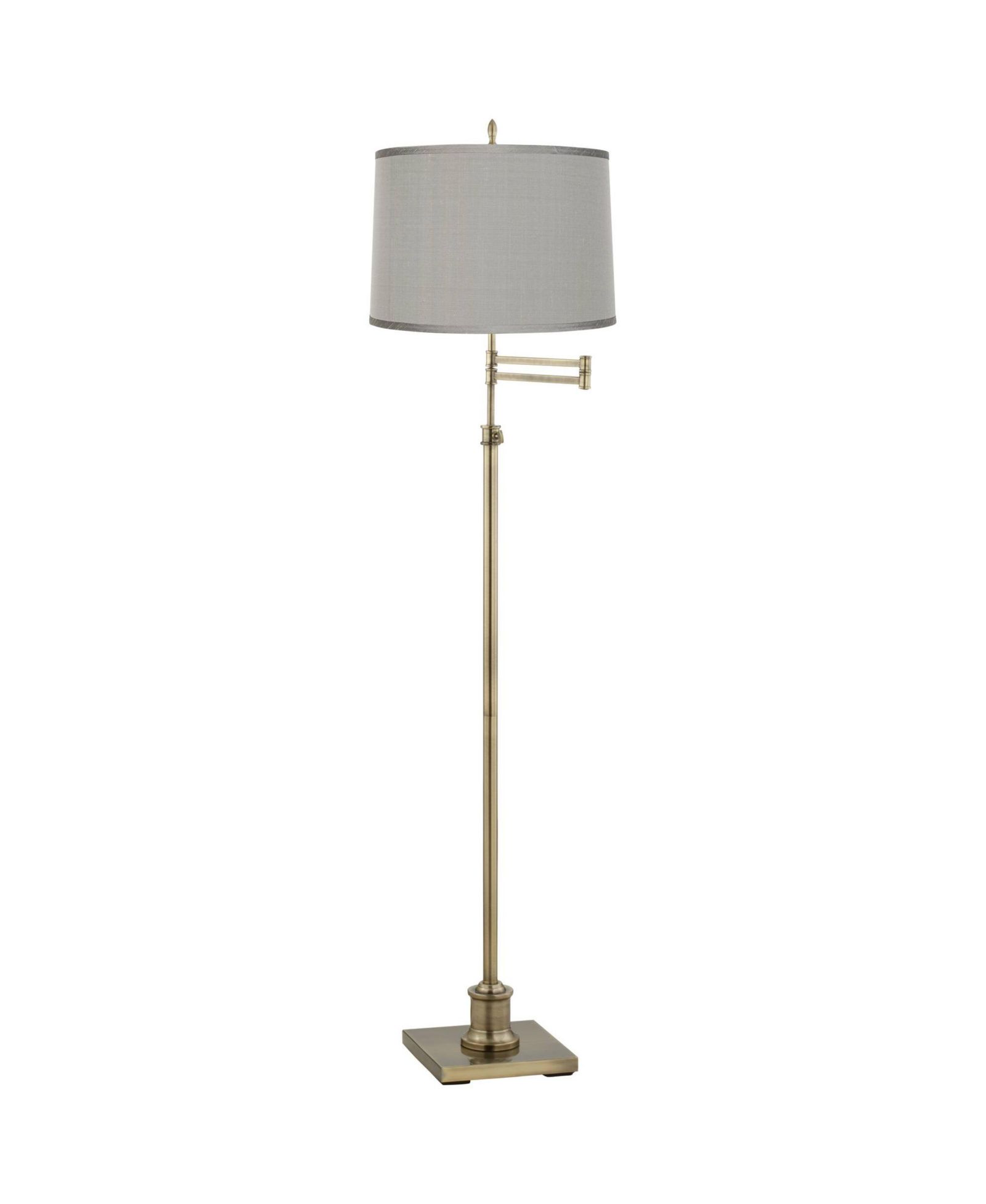 360 Lighting Swing Arm Floor Lamp Adjustable Height 70" Tall Antique Brass Platinum Dupioni Silk Drum Shade for Living Room Reading