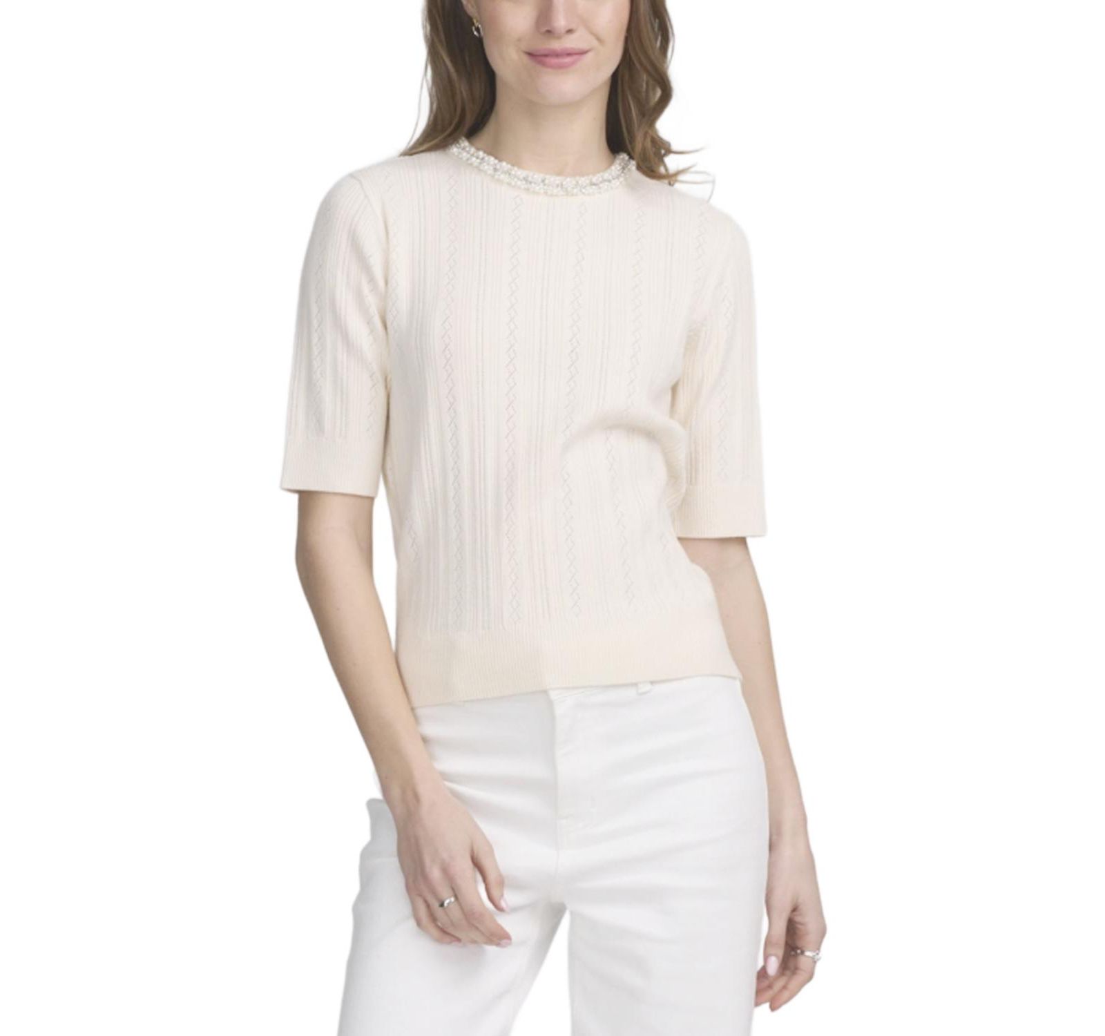 Женский топ ELLE Collection Fine Gauge Embellished Neck