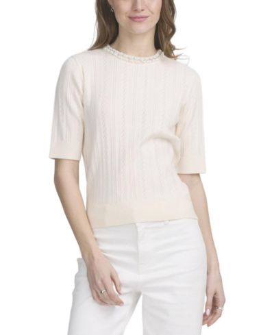 ELLE Collection Women's Fine Gauge Embellished Neck Top