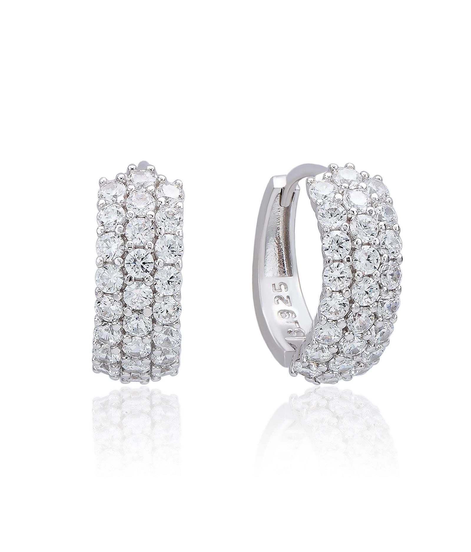 Suzy Levian New York Sterling Silver Cubic Zirconia Pave Three-Row Huggie Hoop Earrings