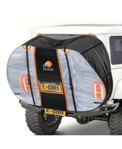 IC ICLOVER 1-Bike Waterproof Bike Rack Cover with Clear Tail-Light Panel for Hitch Mount - Heavy Duty 600D Transport Cover