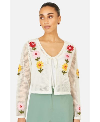 Yumi Women's Crochet Embroidered Flower Cardigan