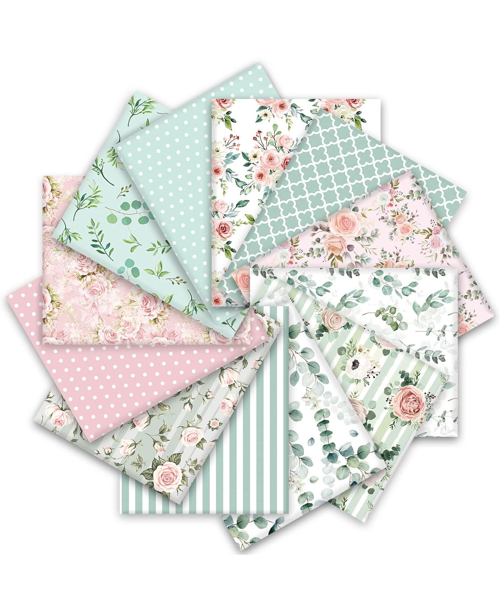 GNUADZ 12pcs 18x22 Spring Cotton Fat Quarters Floral Greenery Printed Quilting Patchwork Sewing Fabrics DIY Crafting Home Decor