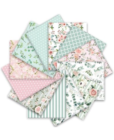 GNUADZ 12pcs 18x22 Spring Cotton Fat Quarters Floral Greenery Printed Quilting Patchwork Sewing Fabrics DIY Crafting Home Decor
