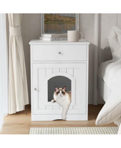 6thdruple Wooden Indoor Pet House with Drawer, Multi-Function Cat and Small Animal Home, Enclosed Furniture Crate Nightstand for Bedroom
