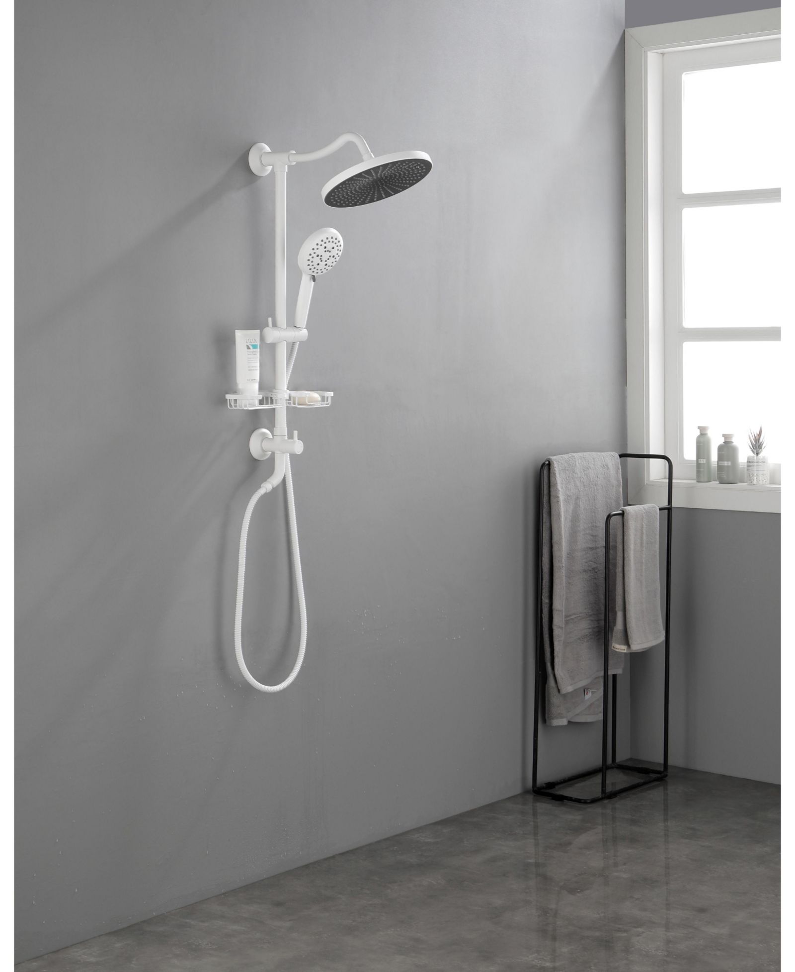 Система душа BUSDAYS с 10 Inch Rain Showerhead, ручным душем 4 функции, регулируемой штангой и мыльницей