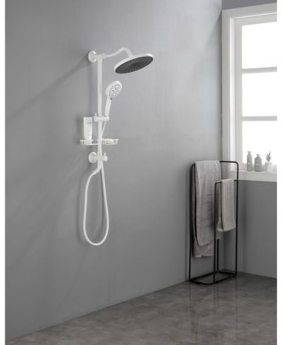BUSDAYS Shower System with 10 Inch Rain Showerhead 4 Function Hand Shower Adjustable Slide Bar and Soap Dish Included