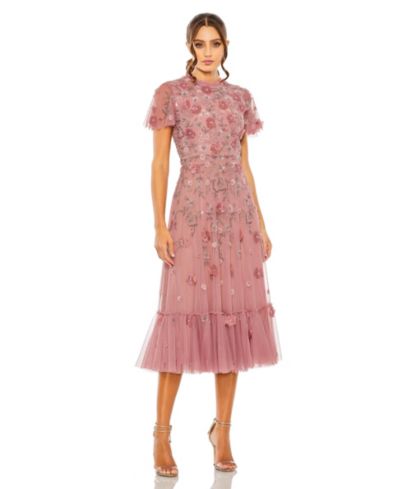 Женское платье Mac Duggal Petite Embellished High Neck A-Line с воланыстами