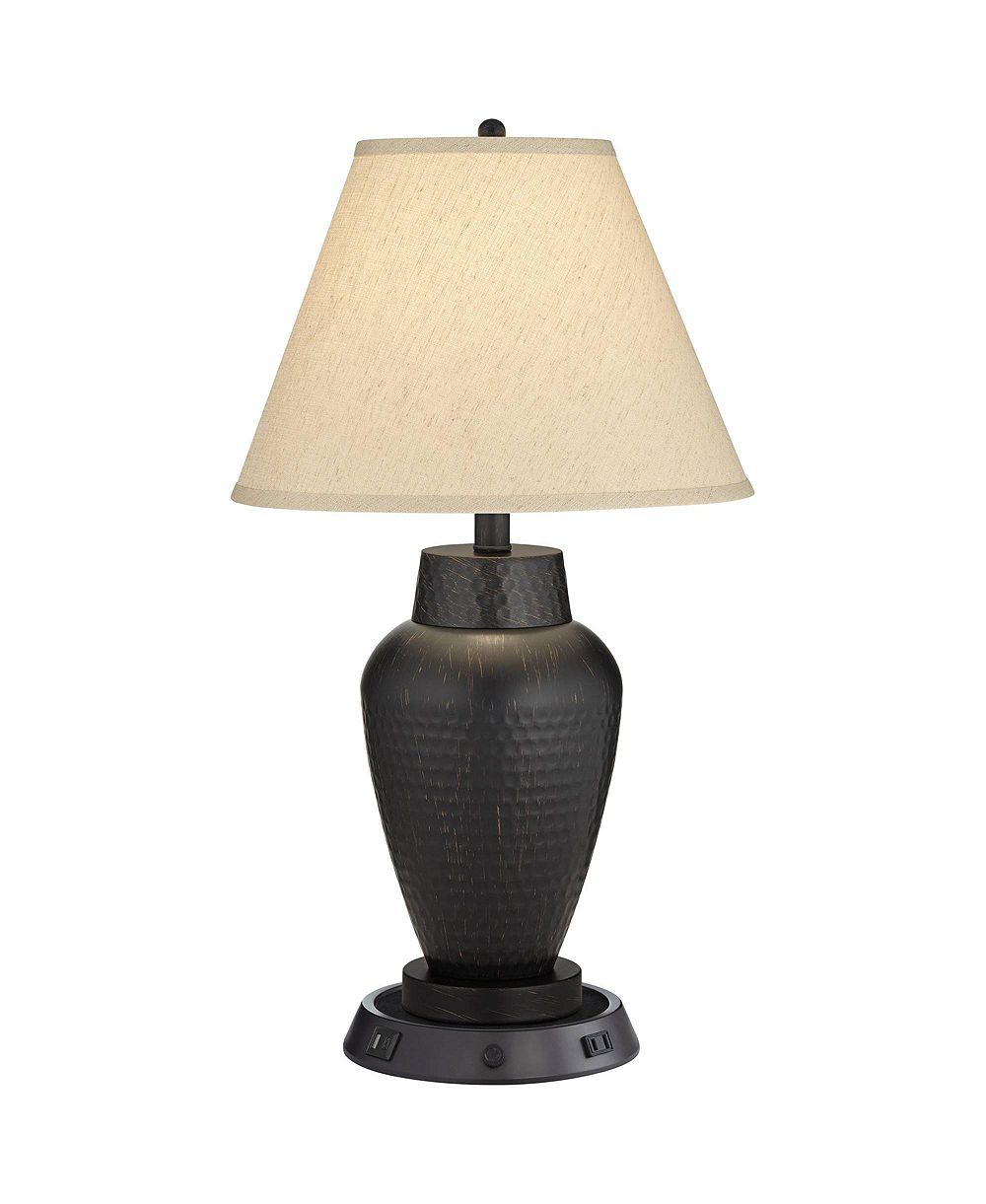 Regency Hill Auburn Rustic Farmhouse Table Lamp, 25" High, Bronze Hammered с диммером и USB