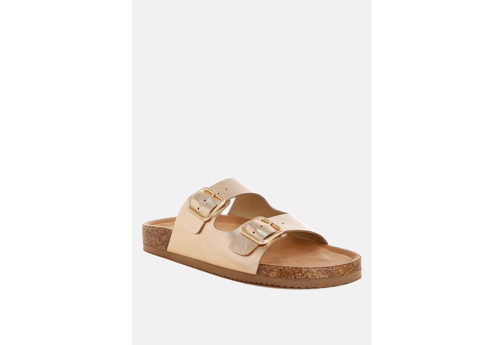 London Rag Women's Parla Metallic Double Buckle Sandals