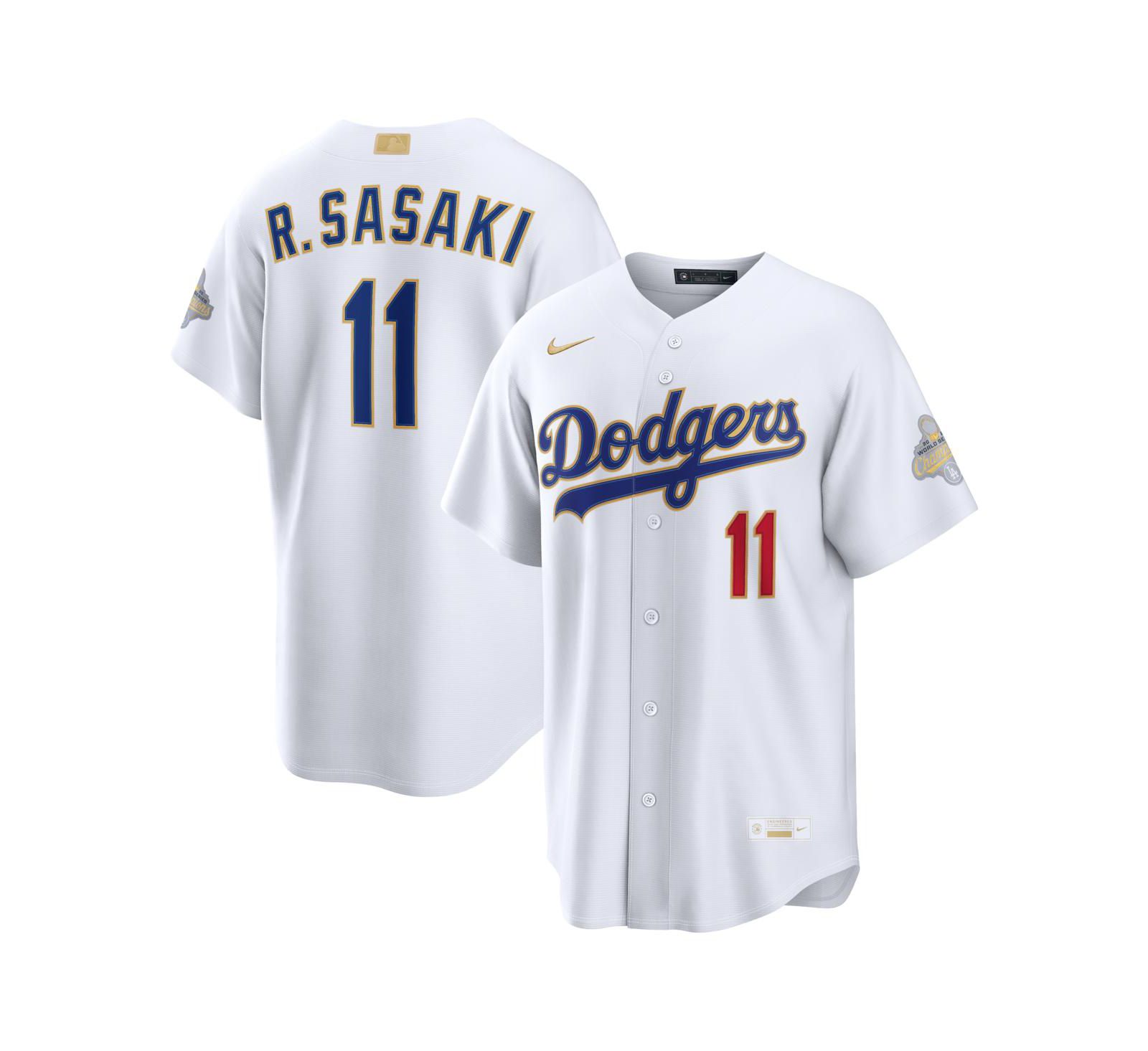 Nike Мужской Roki Sasaki White Los Angeles Dodgers 2026 Gold Collection Stadium Jersey