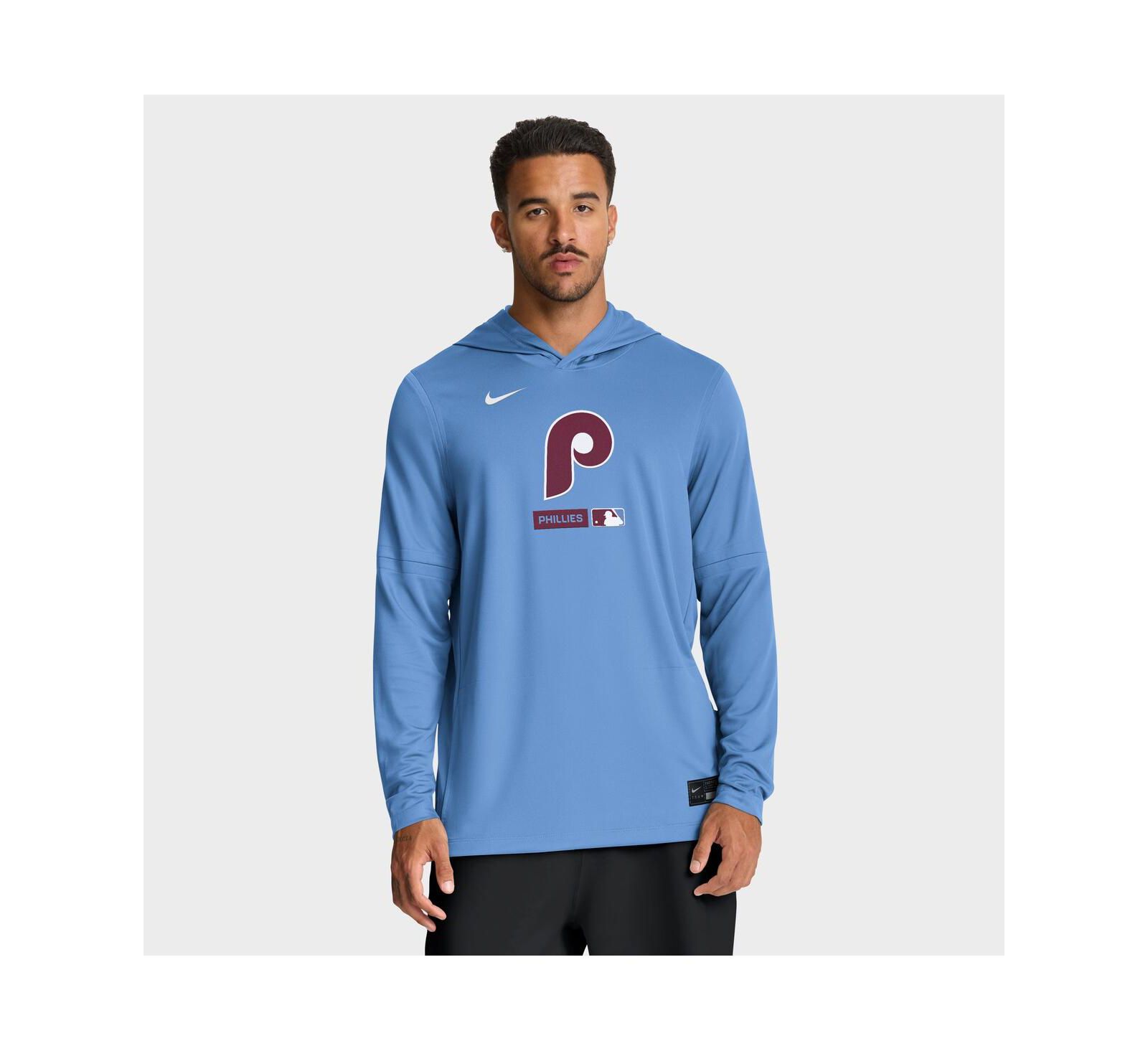 Nike Мужское худи Philadelphia Phillies Authentic Collection Dri-FIT, светло-голубое, длинный рукав