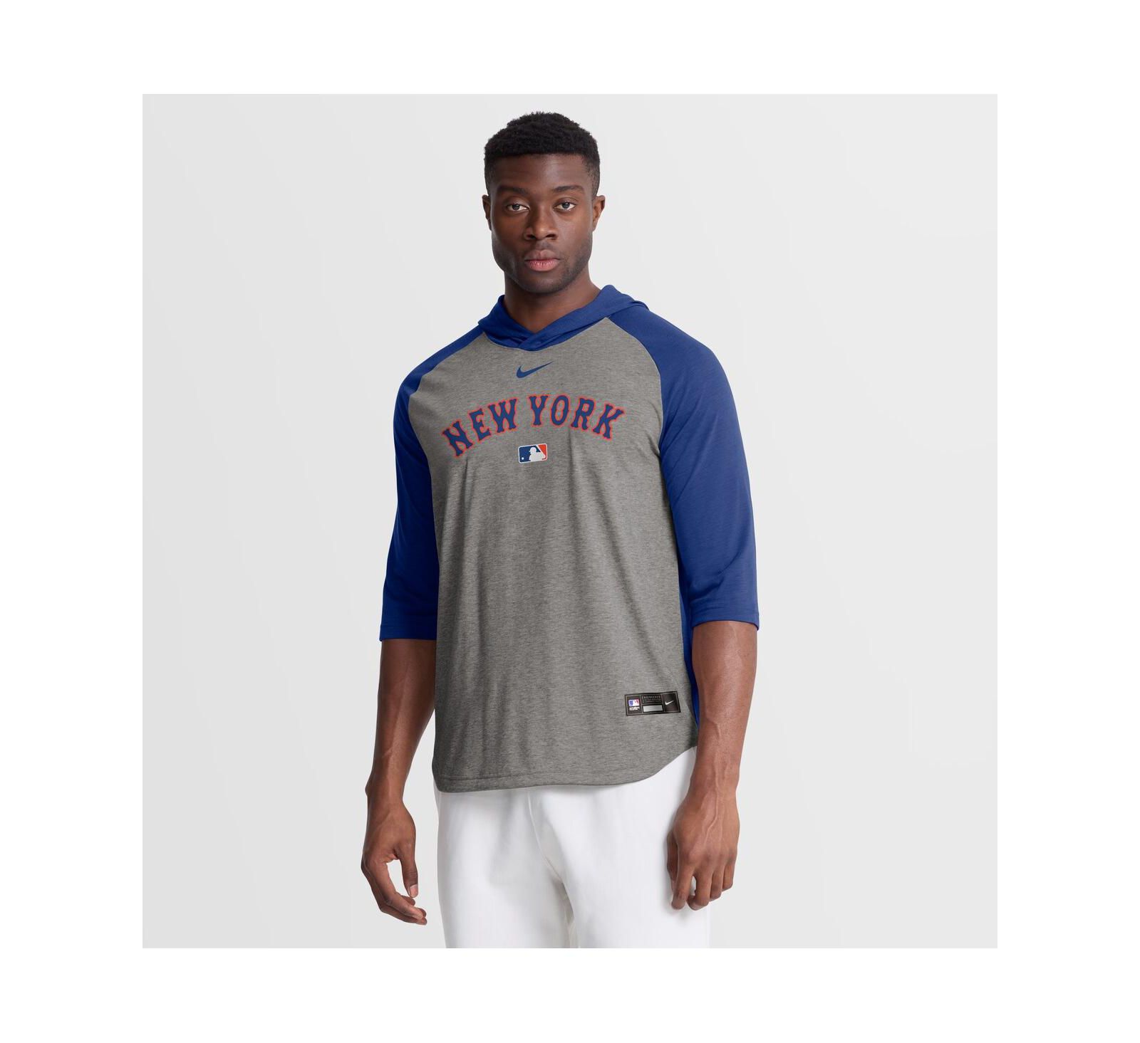 Мужское худи Nike Gray New York Mets Authentic Collection Flux Dri-FIT с рукавом 3/4