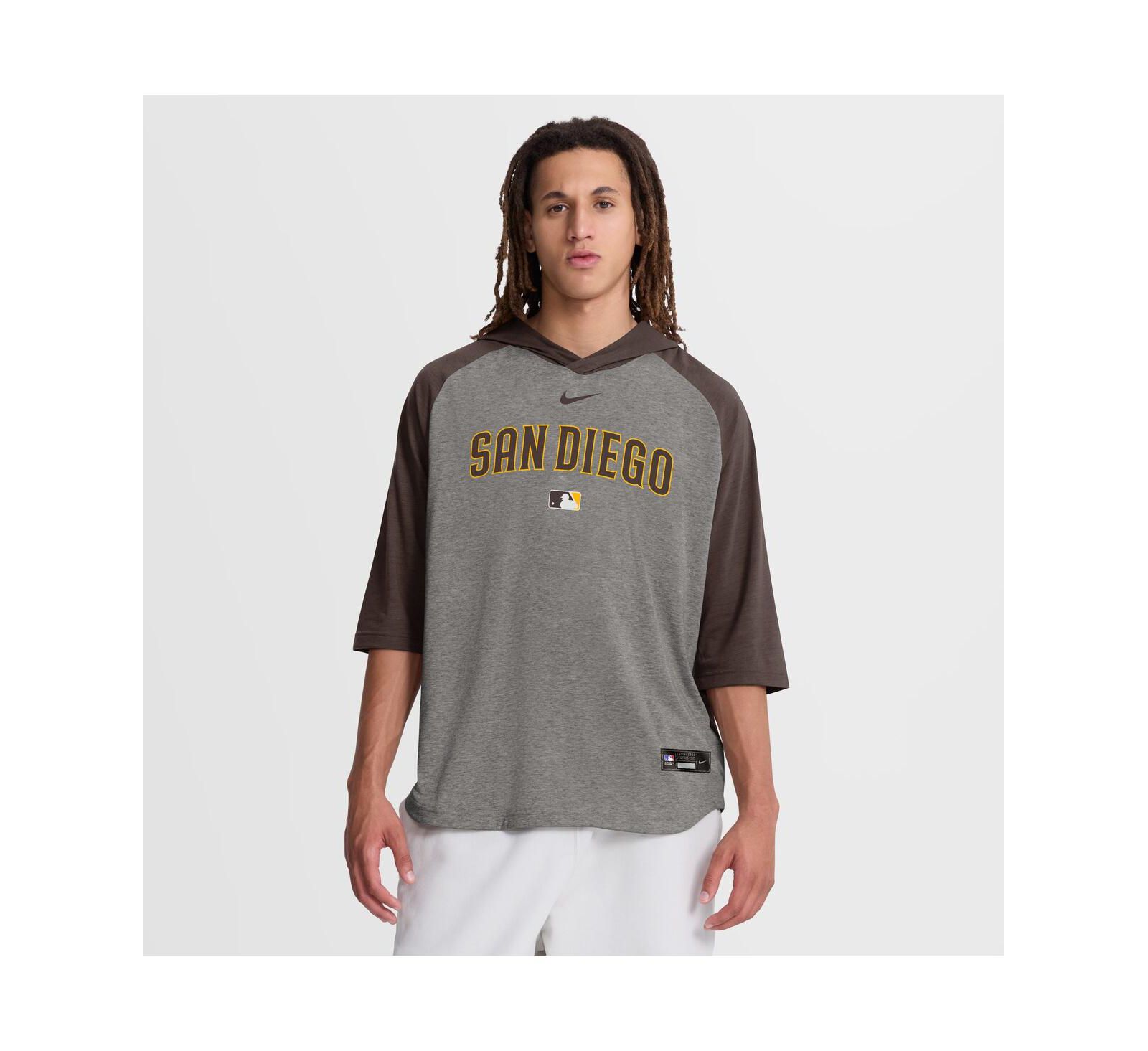 Мужское худи Nike San Diego Padres Authentic Collection Flux Dri-FIT Raglan 3/4-Sleeve серый