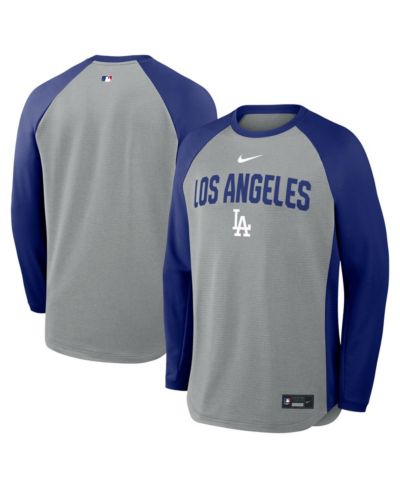 Nike Men's Heather Charcoal Los Angeles Dodgers Authentic Collection Raglan Dri-FIT Sweatshirt