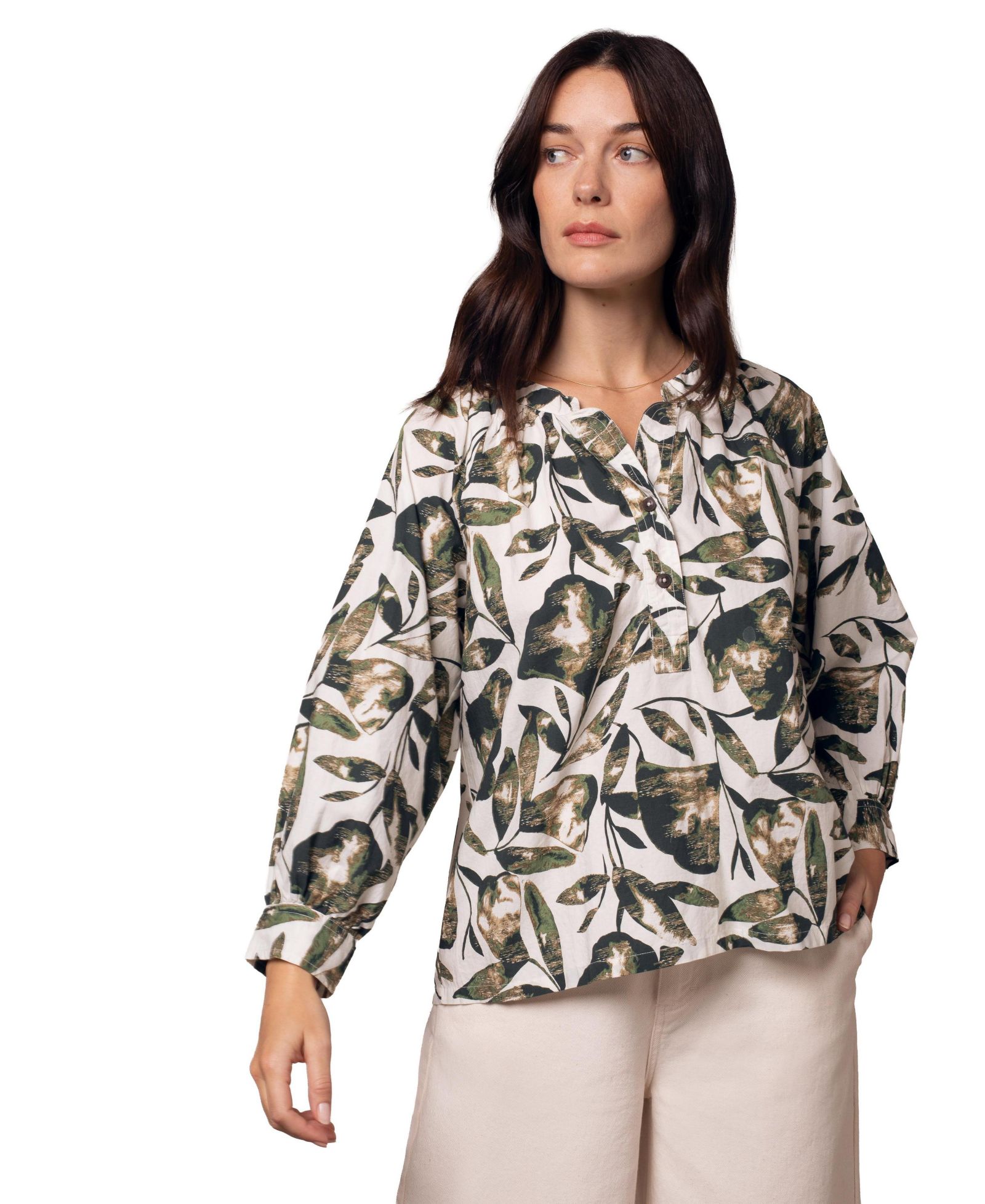 Celtic & Co. Women's Relaxed Cotton Printed V-Neck Blouse