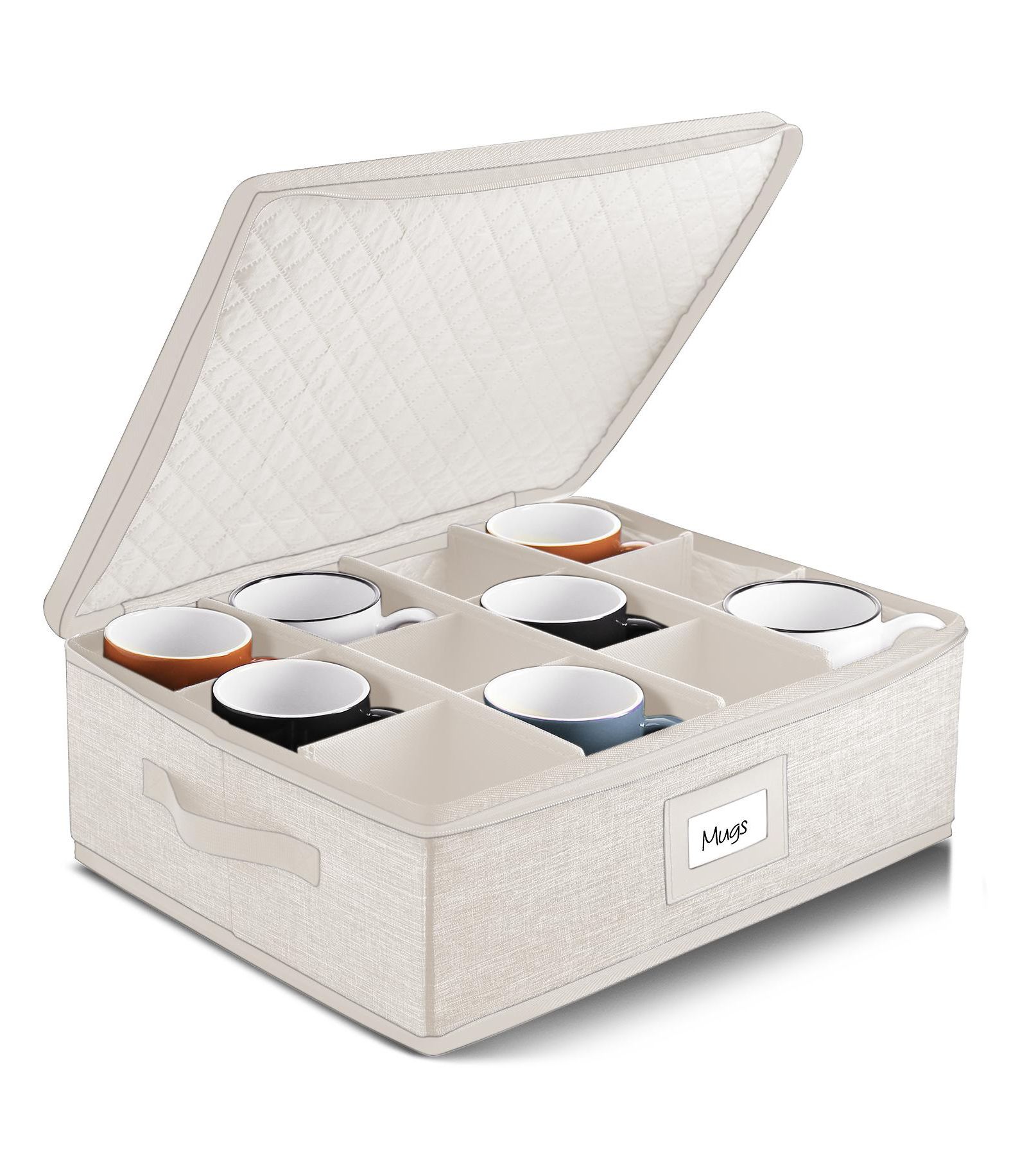 StorageBud Coffee Mug Storage, Quilted and Stackable Coffee Cup Storage Organizer for Service of 12, Mug Storage Box with Dividers