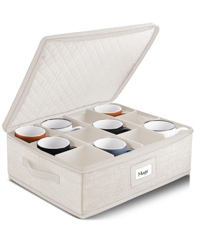StorageBud Coffee Mug Storage, Quilted and Stackable Coffee Cup Storage Organizer for Service of 12, Mug Storage Box with Dividers