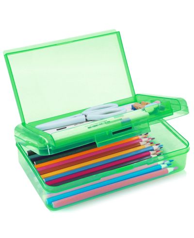 GNUADZ Double Layer Hard Pencil Case Plastic Translucent Snap-tight Lid Pen Storage Organizer