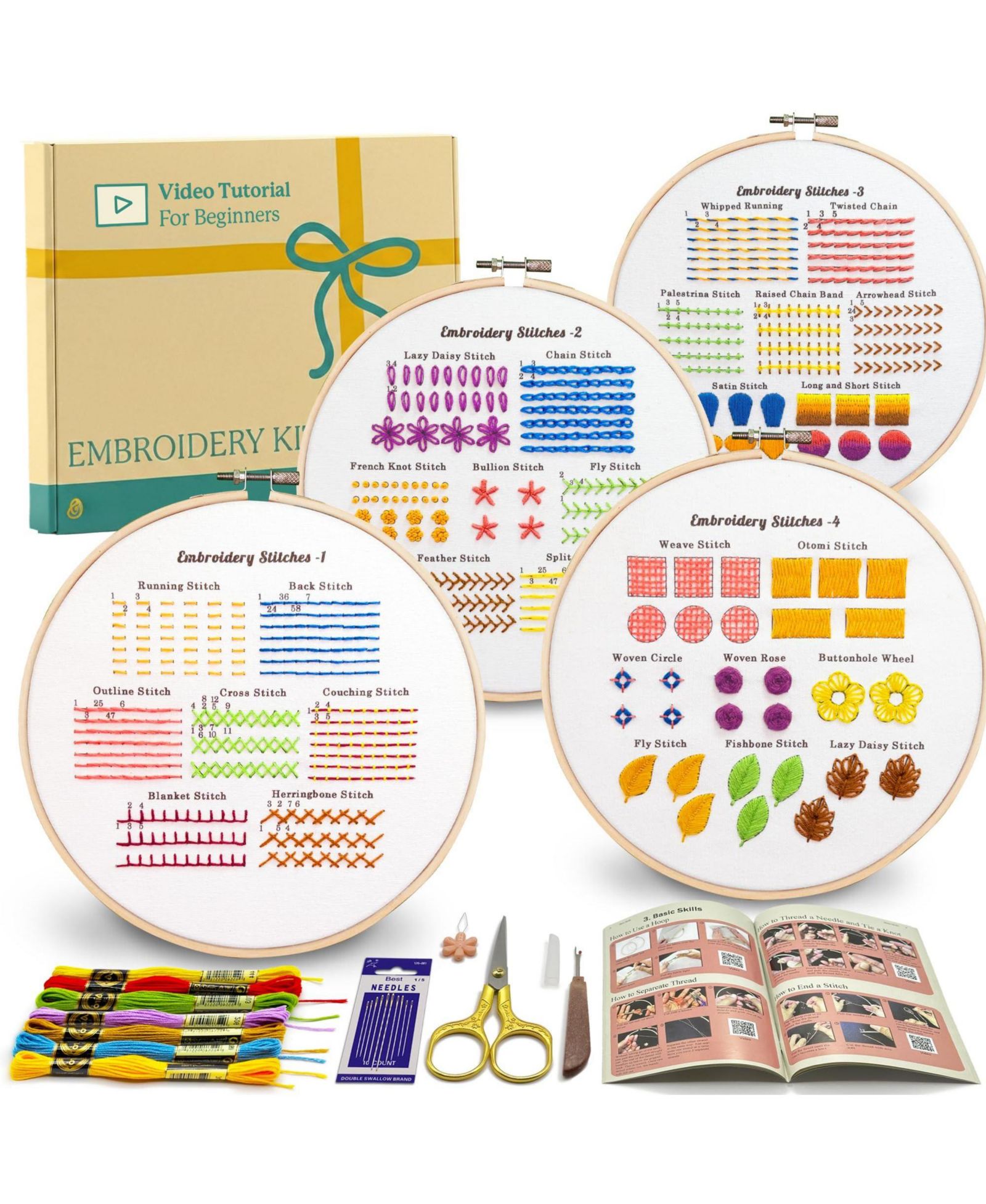 GNUADZ Classic Embroidery Stitches Practice Kit Beginner Adults Hand Learning Stitches