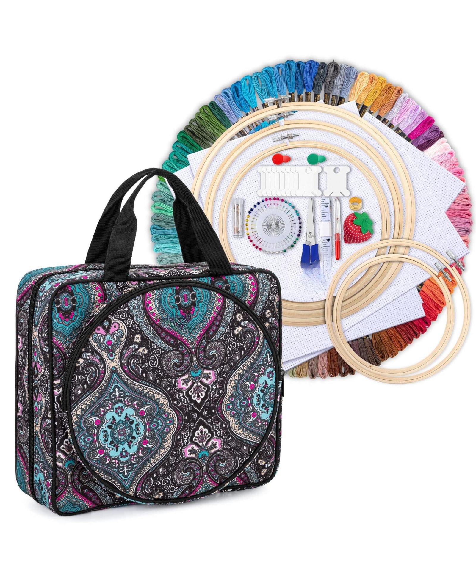 GNUADZ Embroidery Kit Project Bag Portable Craft Carry Case Starter Supplies Storage Cross Beginners Adults Totem