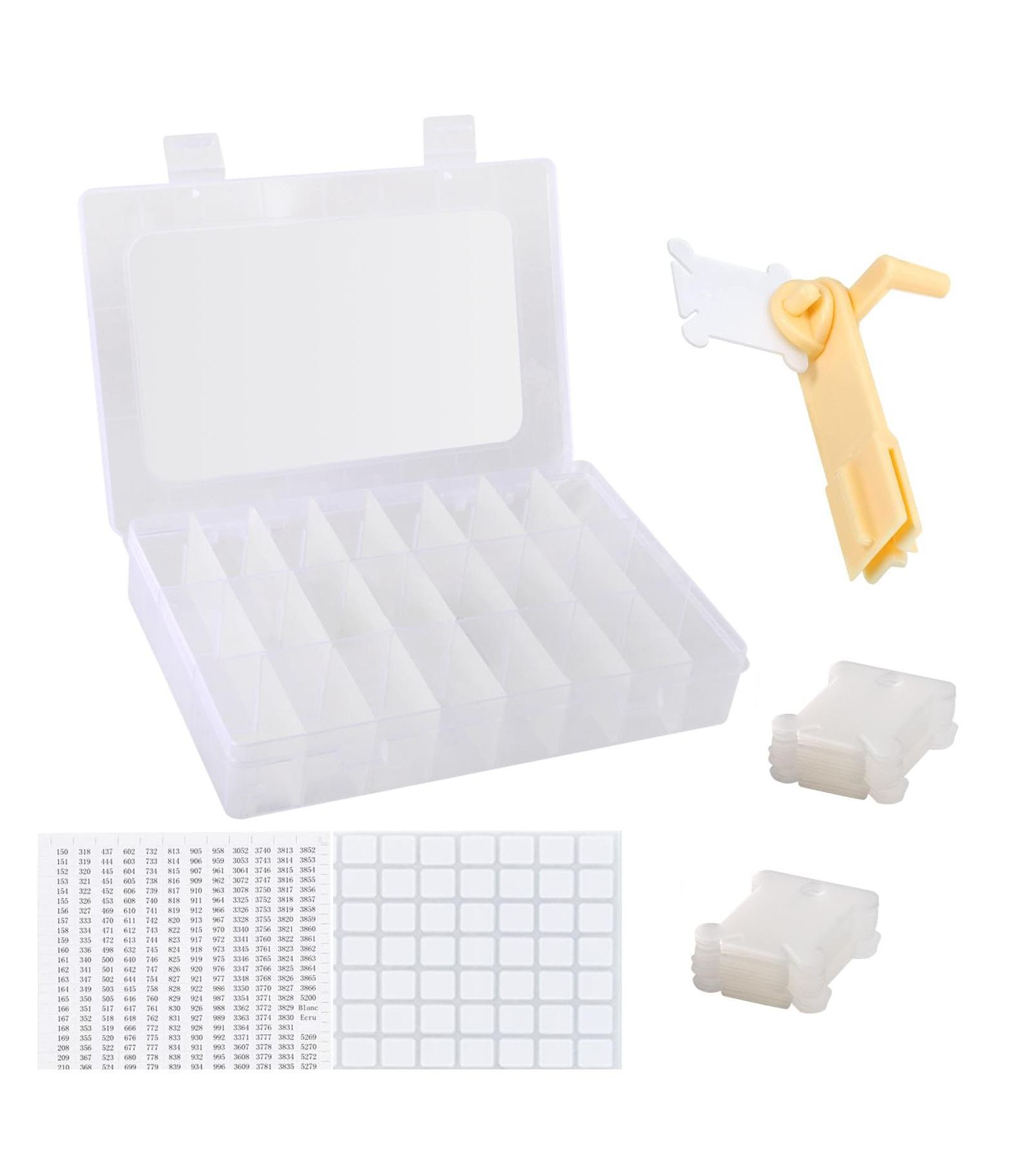 GNUADZ Embroidery Floss Organizer Storage Box Bobbin Winder 24 Compartments 40 Plastic Bobbins Stickers Craft DIY Sewing