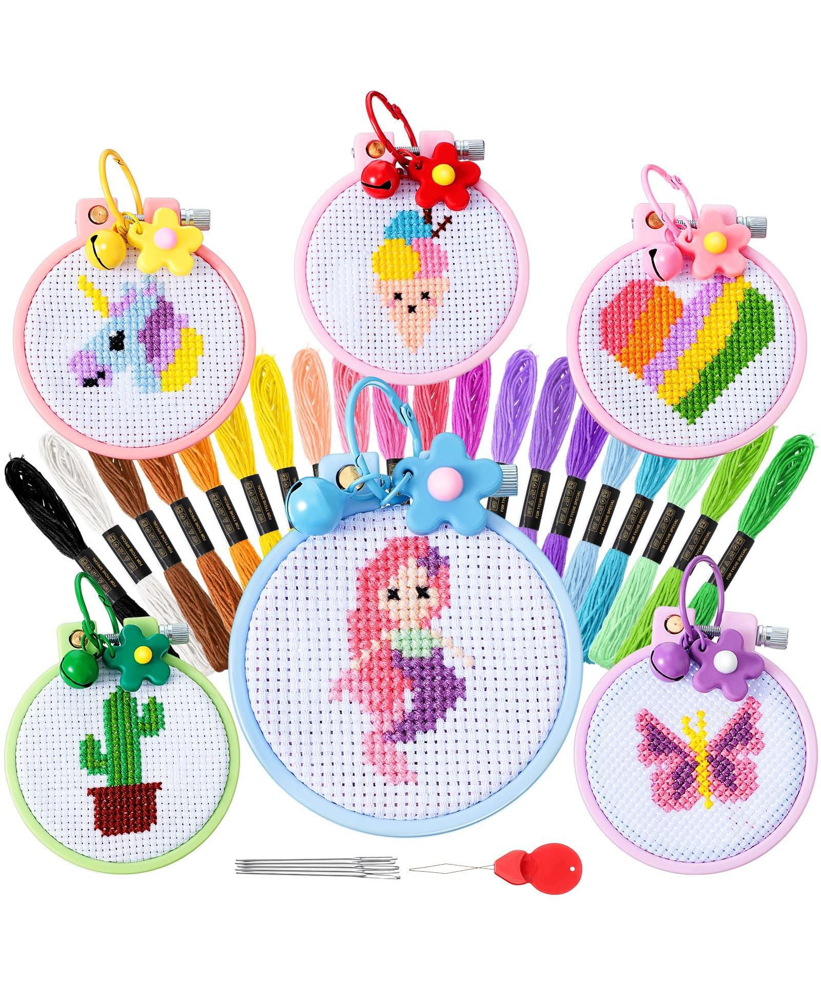 GNUADZ 6 Sets Cross Stitch Kits Beginners Embroidery Needlepoint Starters Practice Sets