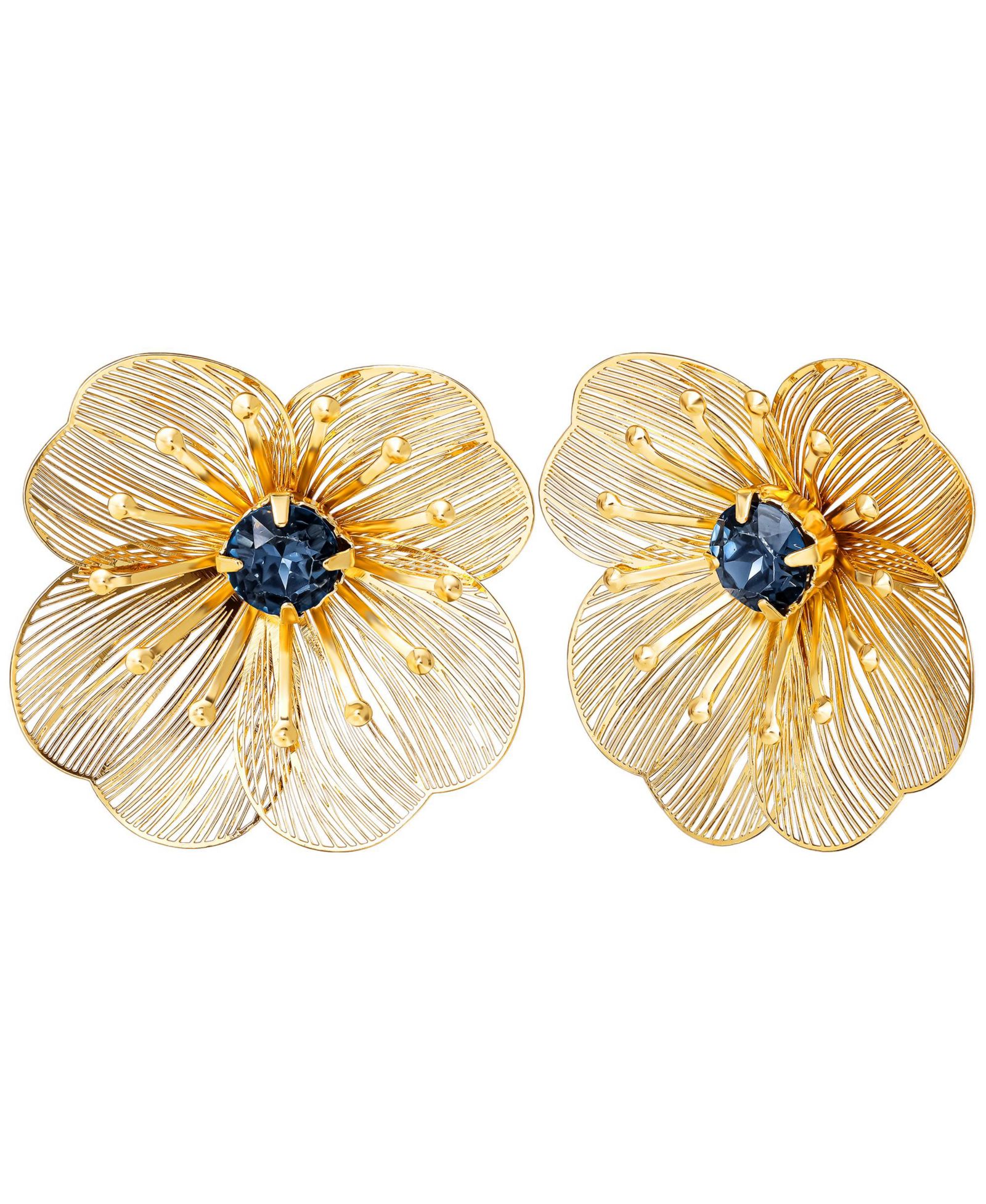 Jessica Simpson Gold-Tone Filigree Flower Stud Earrings with Blue Crystal Center