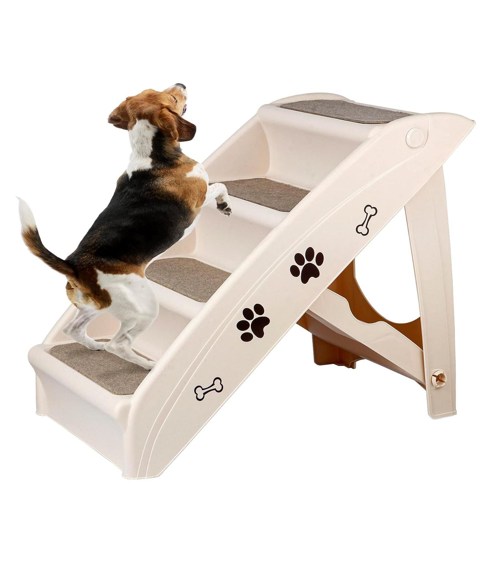 Folding Dog Stairs, Portable Indoor/Outdoor Pet Steps for Bed/Couch/Car, White
